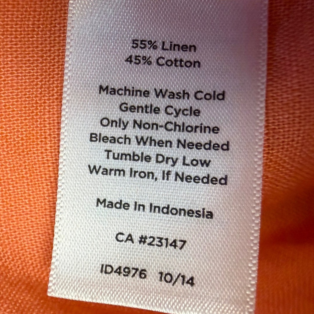 Talbots Womens L Shirt Linen Cotton Blend Coral Button Up Roll Tab Long Sleeve - Picture 10 of 11